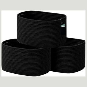 Set of 3 Oval Basket Larger Woven Cotton Rope Cube Storage Basket, 15x10x9''